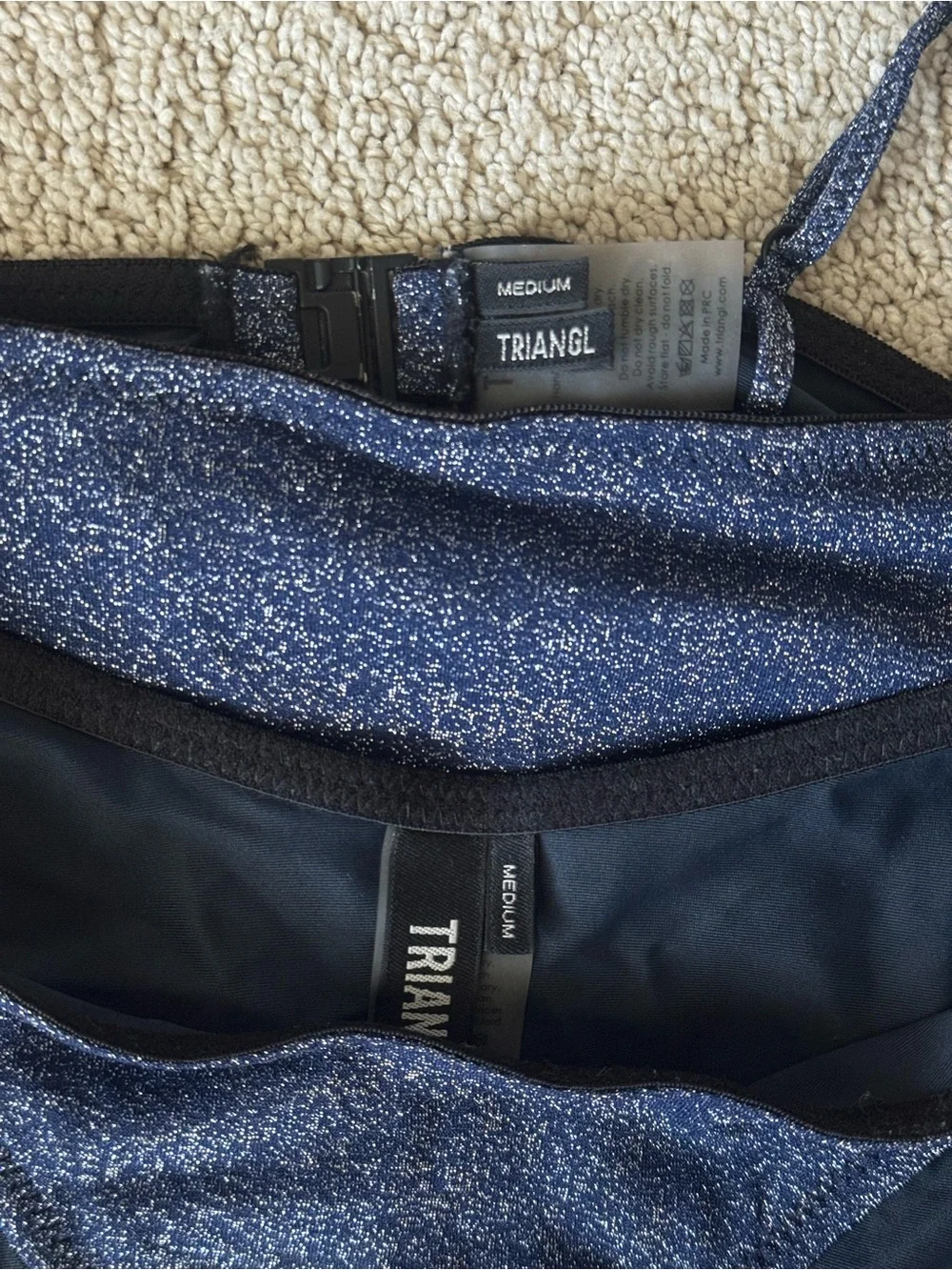 triangl swimwear shimmery navy blue bikini set